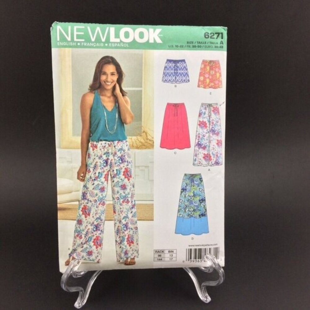 New Look 6271 Sewing Pattern 10-22 Uncut Elastic Waist Shorts Pants Skirt Boho